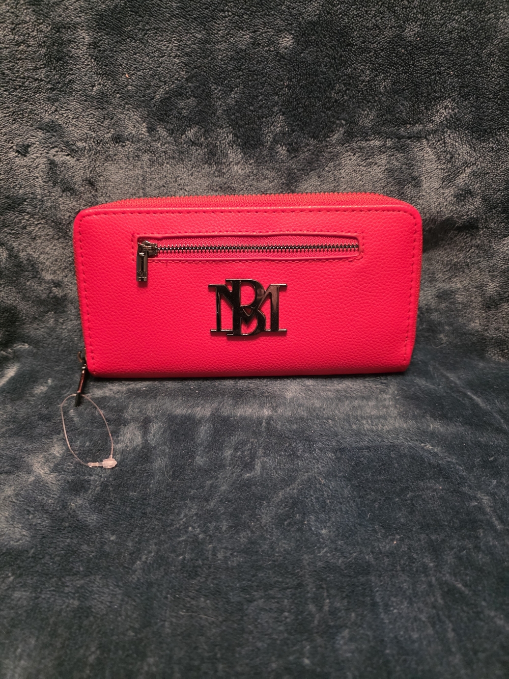 Vibrant Red Zip-Around Wallet with Monogram Accent